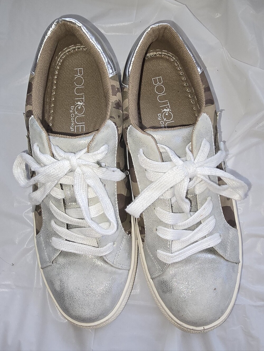 RARE! Camo Sneakers with Silver and Lightning Bolt Accents